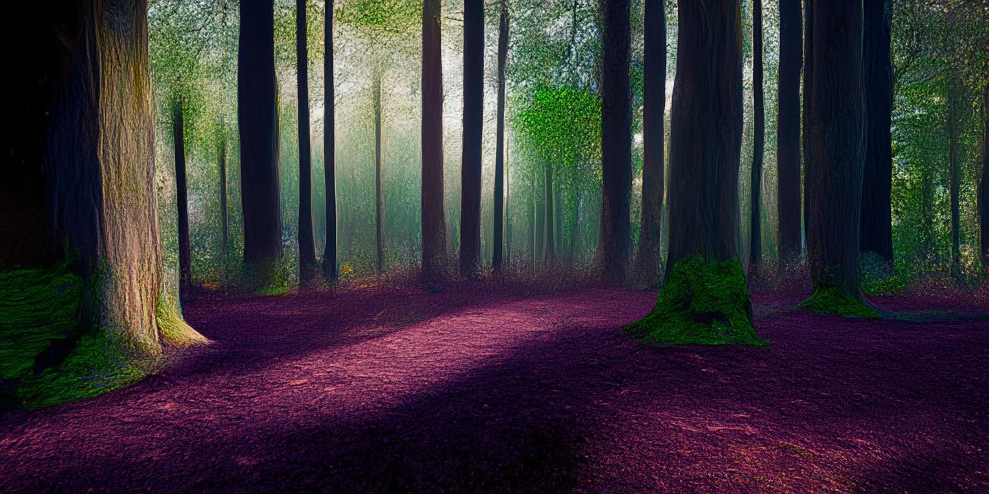 Give me a wallpaper colour that is a mix of purple and dark green , make it warm and beautiful, add trees and nature 
 created by AI