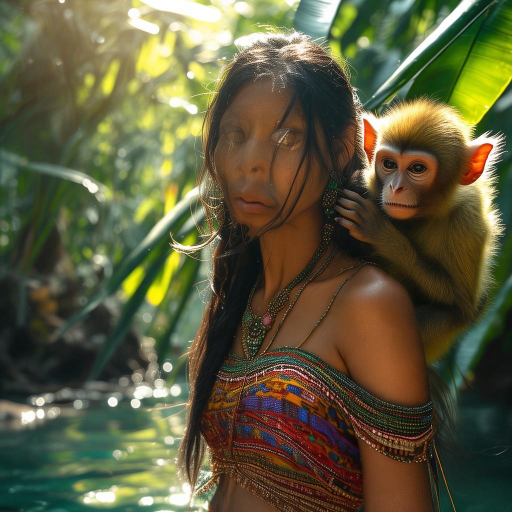 an aindian woman with a monkey on her shoulder 
 created by AI