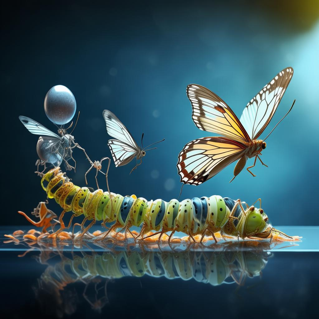 preciso de uma imagens que reescreva o ciclo da borboleta ,mas em formato de tecnologia com traços tercnologicos em formato de um circulo ,iniciando o processo do ovulo até a trasnformação em borboleta, compondo tosdos os processos bem nítido, transforme em modo abstrato tecnologico, com fundo transparente em acor azulado brilhante como as cores da rede tecnologica, crie uma com o processo todo da evolução e no final ela saindo voando
created by AI