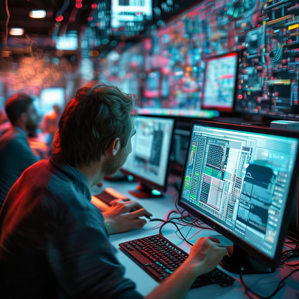 homens mechendo em computadores ,mas em formato de rede vetorizada
 created by AI