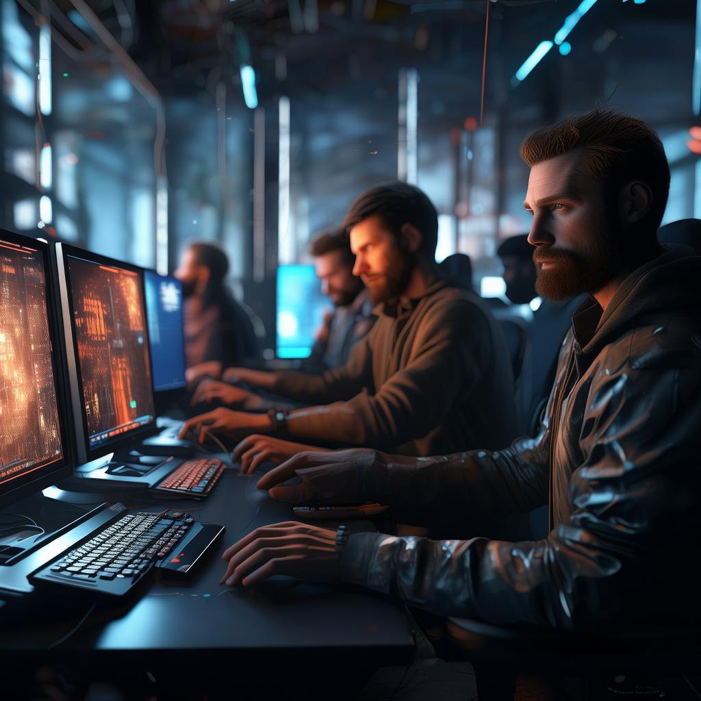 homens mechendo em computadores ,mas em formato de rede vetorizada
 created by AI