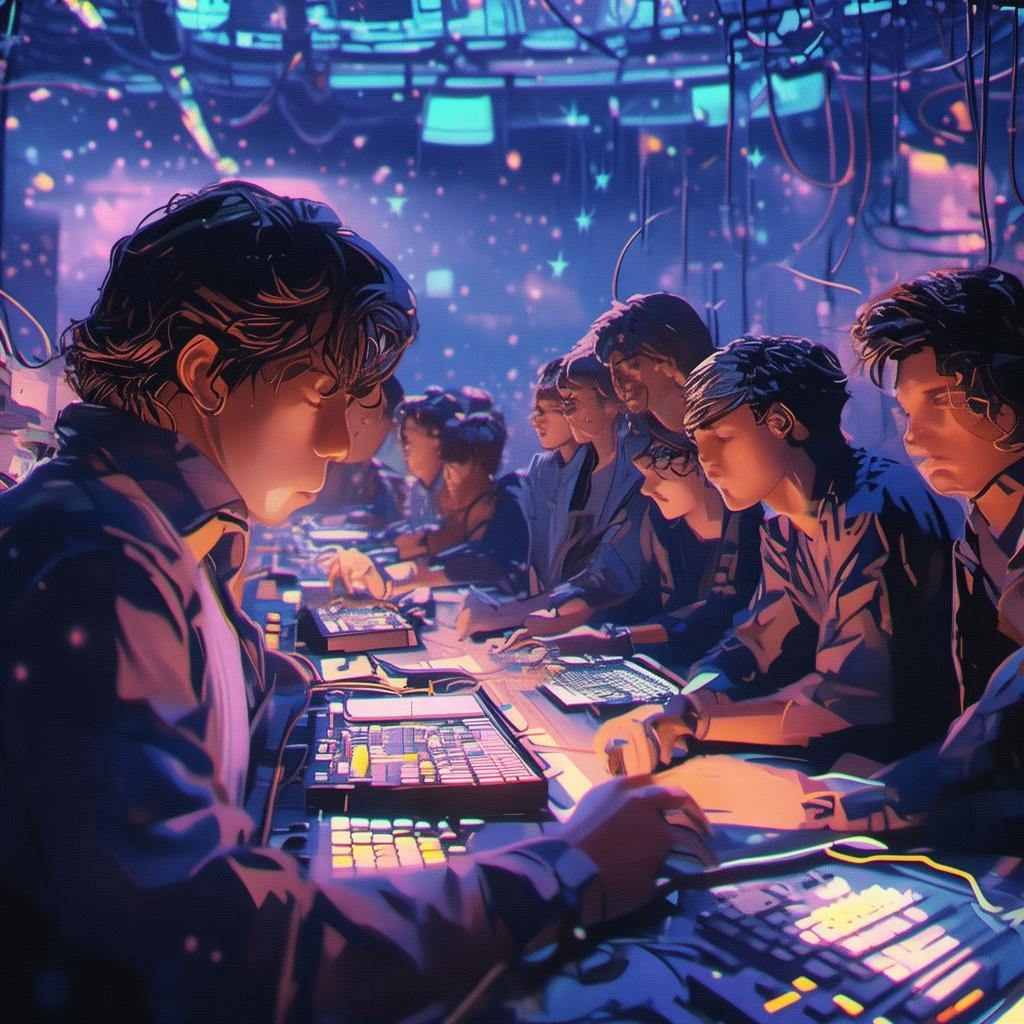 homens mechendo em computadores ,mas em formato de rede vetorizada com fundo espacial
 created by AI