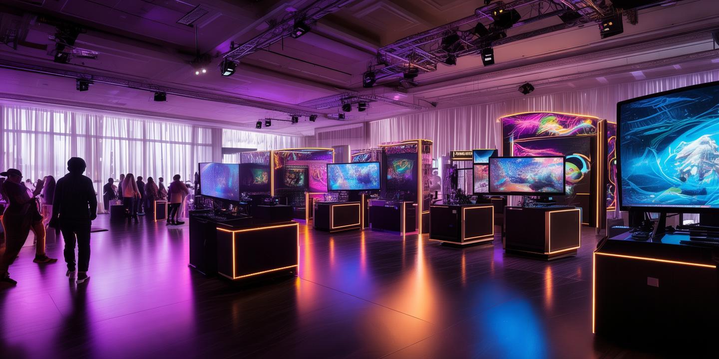 podrias generar una imagen de un evento en un lugar cerrado tipo salón de fiesta, en la que se pueda apreciar una serie de stands de marcas internacionales, y la tematica del evento este orientada al gaming, esta tematica se puede incorporar con el uso d emobiliario, luces, fondos de pared, elementos artisticos, entre otros
created by AI