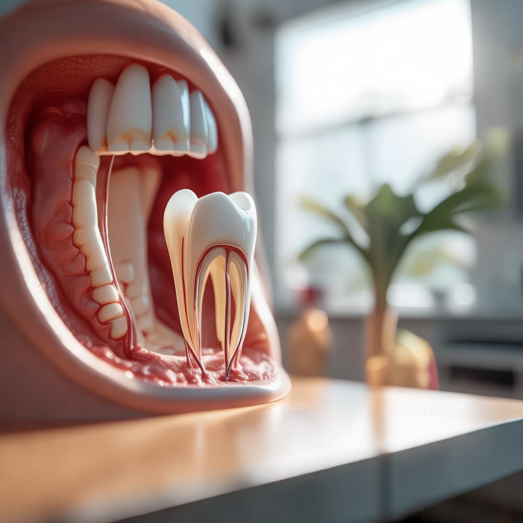 Show the roots of a tooth to a specialist level created by AI
