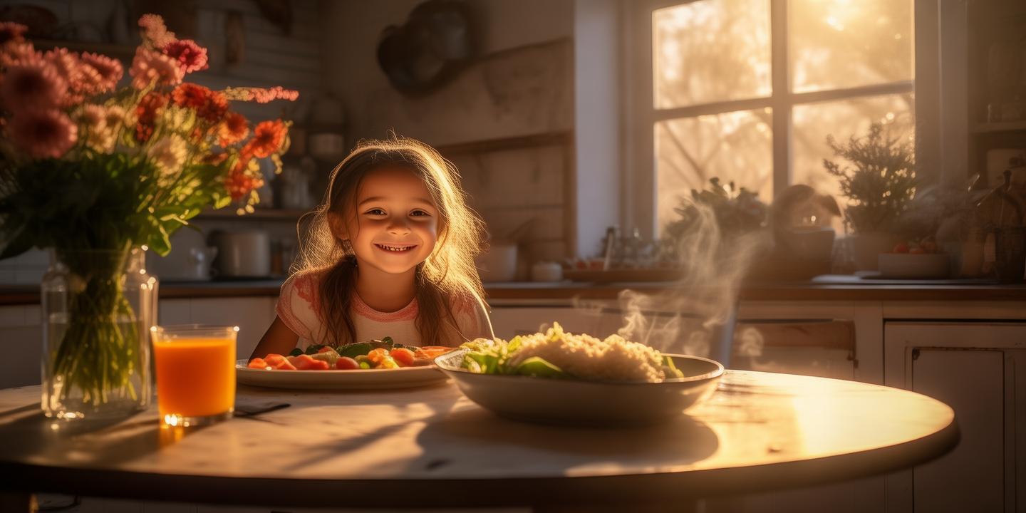 A good girl having dinner  created by AI