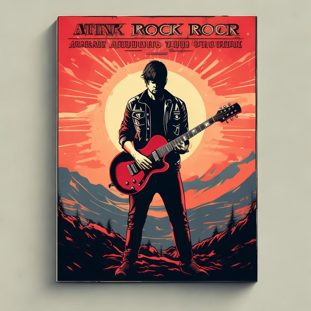 make a rock show poster of the band called Atingkok, Add a guitarist at the centre. The style should have punk rock aesthetic. created by AI