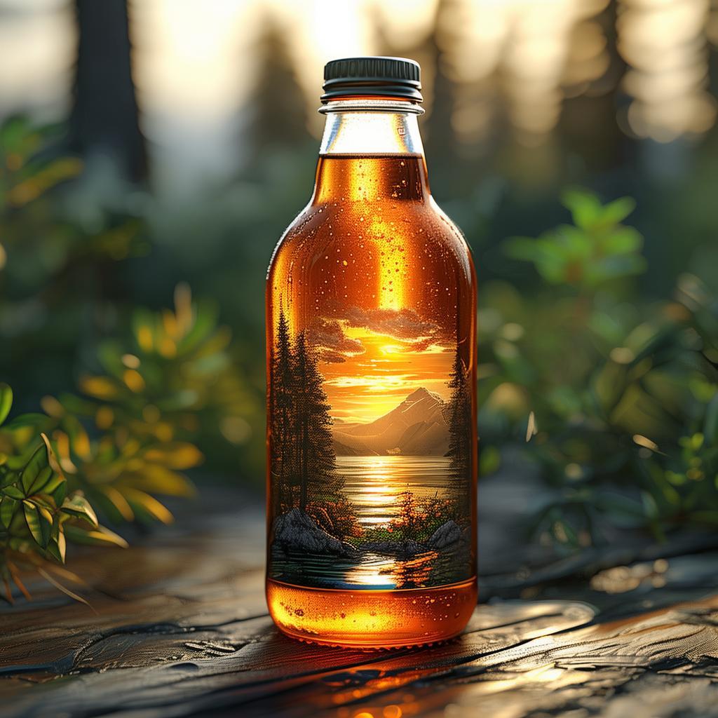Combucha label for 300ml PET bottle, flexo shrink printing created by AI