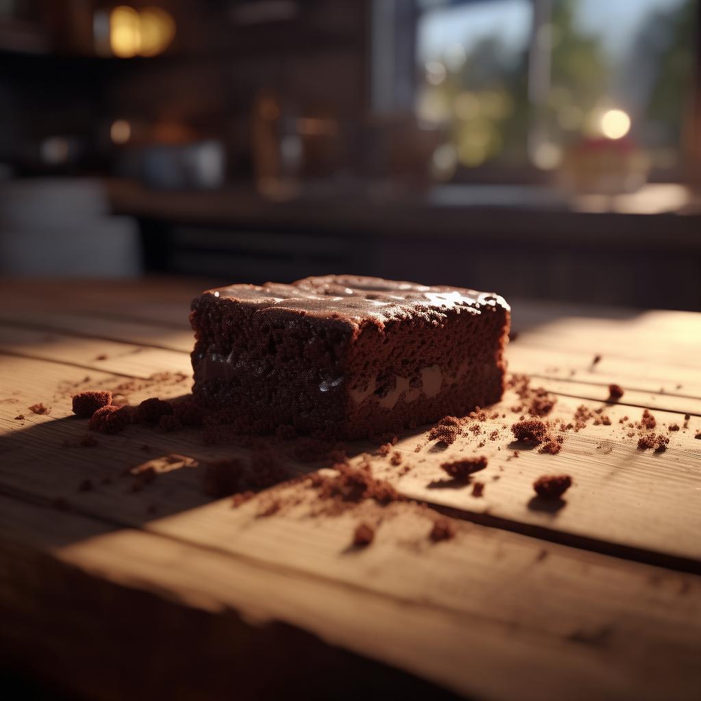 um pedaço de brownie em cima da mesa da cozinha


 created by AI