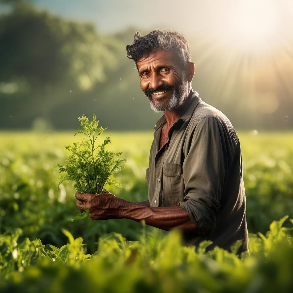 Prepare a best packet for vermi compost using brand name Swarnabhumi Organics with a photos of farmer holding crop. created by AI