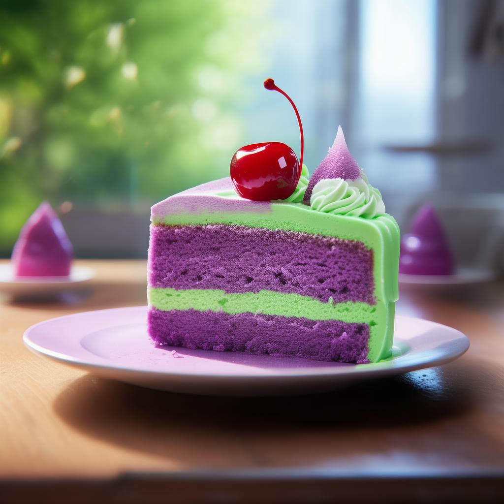 Faça uma logo para nevasca confeitaria, um pedaço de bolo com cereja no topo, roxo com verde como combinar created by AI