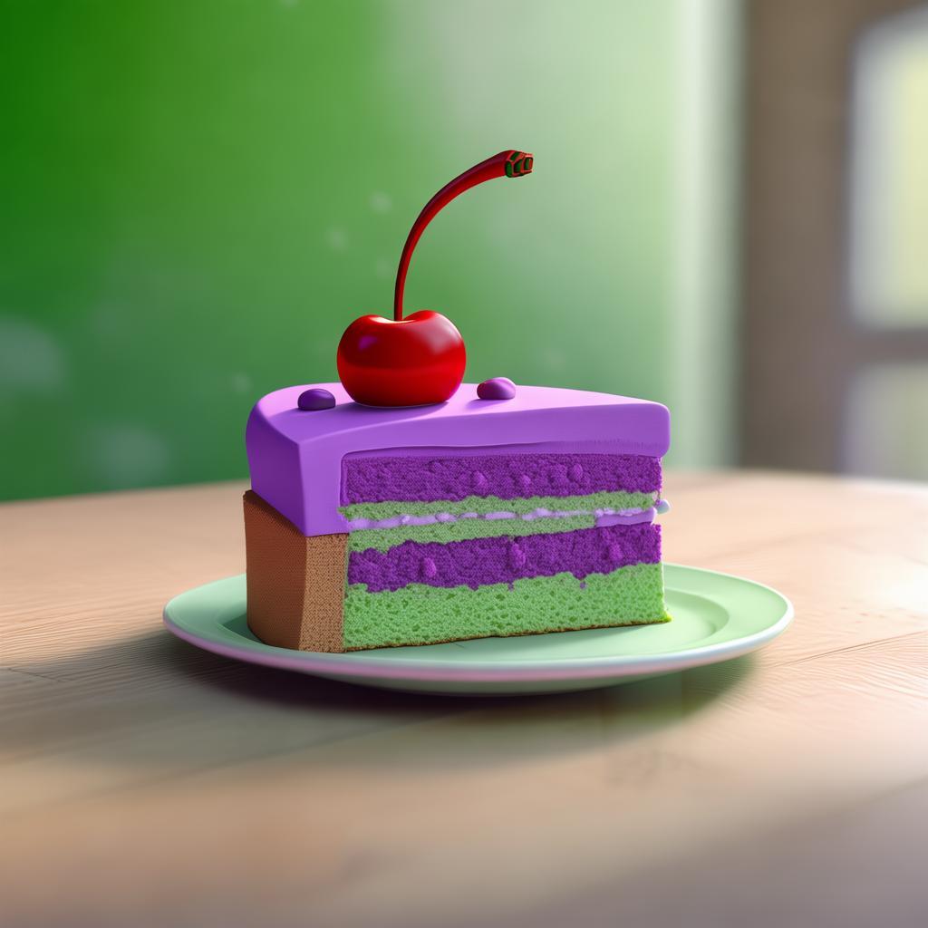 Faça uma logo para nevasca confeitaria, um pedaço de bolo com cereja no topo, roxo com verde como combinar, estilo cartoon created by AI