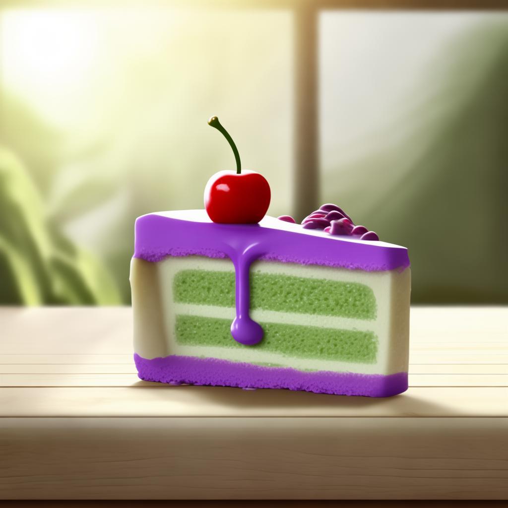 Faça uma logo para nevasca confeitaria, um pedaço de bolo com cereja no topo, roxo com verde como combinar, estilo minimalismo Cartoon logo style created by AI
