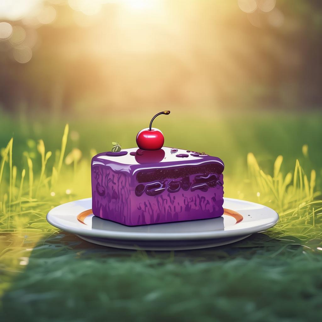 Faça uma logo para nevasca confeitaria, um pedaço de bolo com cereja no topo, roxo com verde como combinar, estilo minimalismo Cartoon logo style created by AI