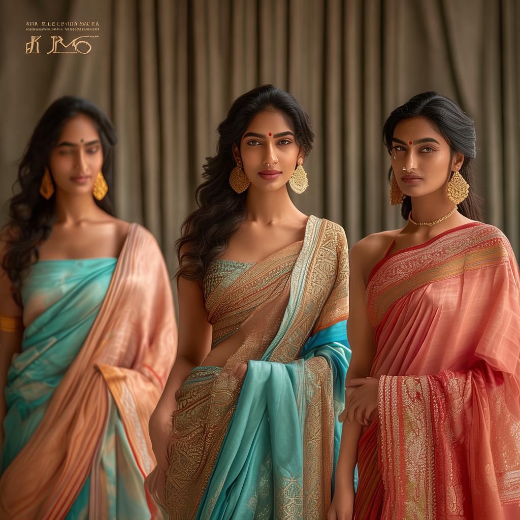 Subject: Create a professional marketing cover image for a saree business.



Objective: Generate an image suitable for a product cover, following the style and layout of the provided exemplary images (Image 1: Example_1 and Example_2). The final image should prominently feature the models and sarees from the reference photograph (Image 3).



Key Elements to Include:



1.  Image Content: The primary visual element should be the three models showcasing sarees as seen in Image 3. Ensure the focus is on the models and the intricate details of the sarees they are wearing. Maintain the overall aesthetic and mood of Image 3.



2.  Title Placement: Position a title prominently at the top of the image, similar to the placement in Example_1 and Example_2. The title should be clear, legible, and visually appealing.



3.  Title Text (Placeholder): Please use the placeholder text "[Sri Venkateswara Silks]" for the main title. This will be replaced with the actual business name later. Ensure the font style and size are impactful and easy to read.



4.  Optional Elements (Consider for visual appeal, but not mandatory):

     You can consider adding a subtle background that complements the sarees and models, similar to the sophisticated backdrop in Image 3 or the softer backgrounds in the examples. Background should look elegant and maintain the grandeur.  Avoid overly distracting backgrounds.

     Small design elements or borders, if they enhance the overall professional look, can be considered, drawing inspiration from the subtle framing in the examples.



5.  Overall Tone and Style: The final image should convey elegance, quality, and professionalism, consistent with the presentation of high-end saree products as depicted in all the provided images.



Technical Requirements:



Aspect Ratio: 12*16*4 

Resolution: Generate a high-resolution image suitable for printing on covers without pixelation.



Example Layout Reference: Follow the general layout where the title is at the top and the main image of the models is the central focus, as seen in Example_1 and Example_2.



Do not include any contact information, logos (except for the potential placeholder title), or specific product details in this generated image. The focus is solely on the visual appeal and professional presentation of the models and sarees with a prominent title placeholder. created by AI