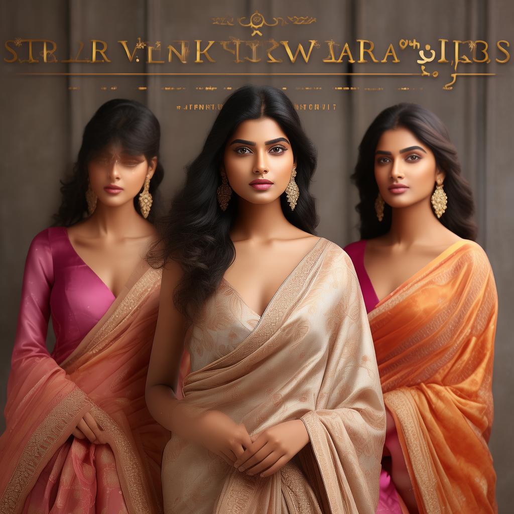Subject: Create a professional marketing cover image for a saree business.



Objective: Generate an image suitable for a product cover, following the style and layout of the provided exemplary images (Image 1: Example_1 and Example_2). The final image should prominently feature the models and sarees from the reference photograph (Image 3).



Key Elements to Include:



1.  Image Content: The primary visual element should be the three models showcasing sarees as seen in Image 3. Ensure the focus is on the models and the intricate details of the sarees they are wearing. Maintain the overall aesthetic and mood of Image 3.



2.  Title Placement: Position a title prominently at the top of the image, similar to the placement in Example_1 and Example_2. The title should be clear, legible, and visually appealing.



3.  Title Text (Placeholder): Please use the placeholder text "[Sri Venkateswara Silks]" for the main title. This will be replaced with the actual business name later. Ensure the font style and size are impactful and easy to read.



4.  Optional Elements (Consider for visual appeal, but not mandatory):

     You can consider adding a subtle background that complements the sarees and models, similar to the sophisticated backdrop in Image 3 or the softer backgrounds in the examples. Background should look elegant and maintain the grandeur.  Avoid overly distracting backgrounds.

     Small design elements or borders, if they enhance the overall professional look, can be considered, drawing inspiration from the subtle framing in the examples.



5.  Overall Tone and Style: The final image should convey elegance, quality, and professionalism, consistent with the presentation of high-end saree products as depicted in all the provided images.



Technical Requirements:



Aspect Ratio: 12*16*4 

Resolution: Generate a high-resolution image suitable for printing on covers without pixelation.



Example Layout Reference: Follow the general layout where the title is at the top and the main image of the models is the central focus, as seen in Example_1 and Example_2.



Do not include any contact information, logos (except for the potential placeholder title), or specific product details in this generated image. The focus is solely on the visual appeal and professional presentation of the models and sarees with a prominent title placeholder. created by AI