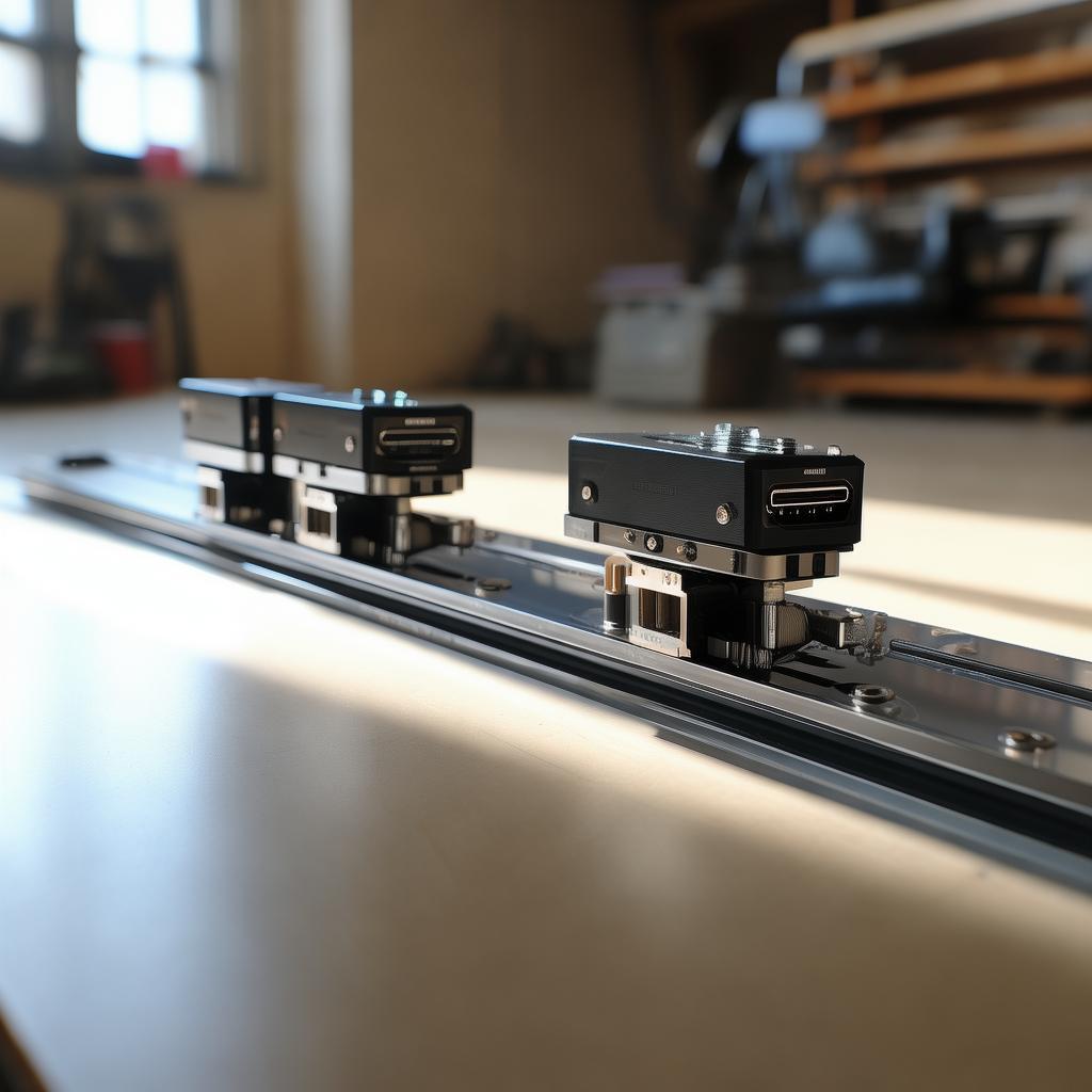• Use two motorized linear slides (one for each side) with precise stepper motors and integrated lead screws, each slide holding four HDMI male connectors aligned to the PCB.
• Each slider will be guided by rails and alignment keys to ensure all connectors engage and disengage smoothly, with attention to required 25 mm spacing and correct orientation.
• Low insertion forces per connector are managed by the slider’s controlled movement, while guide pins and keying features prevent any misalignment or strain on the PCB.
• Self-locking engagement latches or magnetic snaps can secure the connectors during operation.
• Recommended components include ready-to-use electric actuators with built-in stepper motors and position feedback, with options offering ±0.02 mm repeatability and 50 mm stroke lengths—well suited for HDMI connector duty.
created by AI