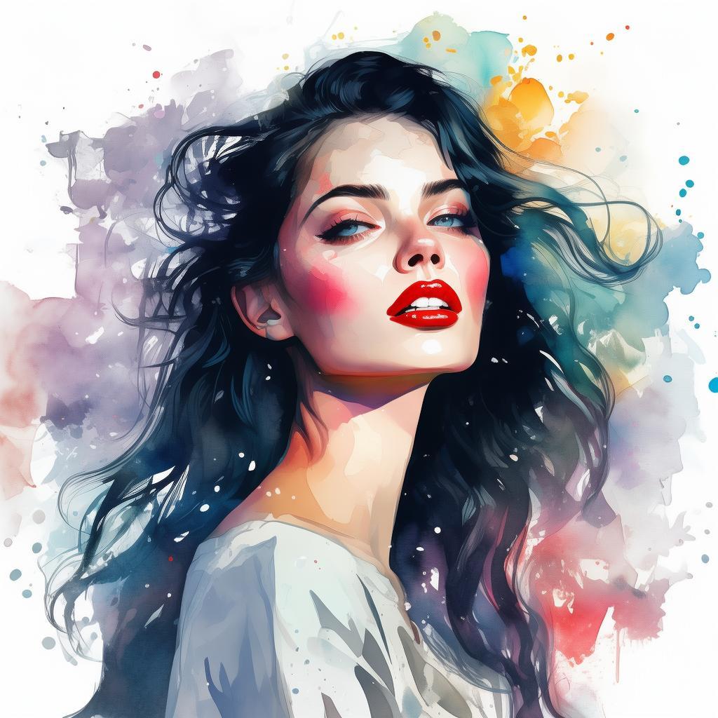 水墨畫,夢境,豐富,曠世美女,清新脫俗,紅唇齒白,黑色長髮飄逸,夢幻,性感,身材曼妙,超現實,翩翩飛舞,運筆大膽,顏色鮮豔, 畫風融合抽象,透明夢幻的風格 created by AI