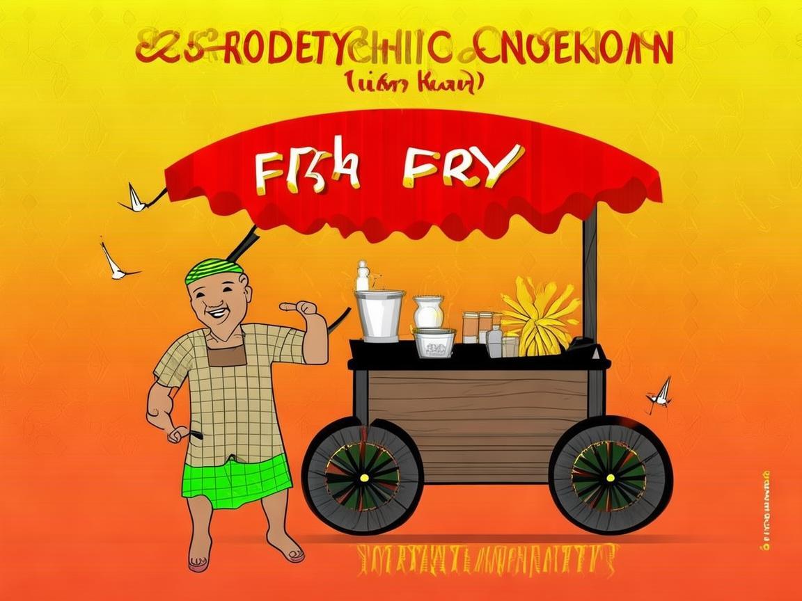 > Create a high-resolution, horizontal banner for an Indian street food stall selling “Fish Fry & Chicken Pakoda.” The banner should be vibrant, colorful, and styled in a fun, cartoonish yet professional aesthetic that appeals to food lovers and passersby.

🧾 Size & Style Details:

Orientation: Horizontal

Dimensions: 36 inches wide × 12 inches tall (for print) OR 1200×400 px (for digital)

Style: 2D cartoon-styled Indian street cart theme

Visual theme: Warm, spicy, energetic — inspired by Indian streetside vendors


🎨 Color Palette Suggestions:

Background: Gradient of warm orange to yellow with a subtle pattern (like spice motifs or rangoli texture)

Text Colors:

Title: Bold red with a white outline and subtle shadow

Menu: Dark green text on pale yellow boxes

Accent Colors: Turmeric yellow, chili red, mint green



🖍️ Typography Instructions:

Stall Name / Main Title Font: "Bungee Shade" or "Jokerman" — fun, bold, Indian-street-vibe

Menu Items Font: "Baloo Bhai 2" or "Poppins Bold" — clean and readable

Slogan Font: "Dancing Script" or "Lobster" — stylish and emotional


🧾 Content & Layout:

🔲 Left Section (Image Block)

Include a cartoon-style Indian street cart (use reference style of a smiling man wearing a checkered lungi and headband, standing near a wooden food cart)

Place food items like fried fish, chicken pakoda, chutney bowls, banana leaves

Small birds or street detail elements (optional, like the ones in the provided cart reference)


🔲 Middle Top (Main Title)

Text: "🔥 FISH FRY & CHICKEN PAKODA 🍗"

In a bold, arched format across the top middle


🔲 Right Section (Menu Block)

Use colored text bubbles or boxes:

✅ Crispy Fish Fry – ₹100/plate

✅ Spicy Chicken Pakoda – ₹80/plate

🧄 Comes with Mint Chutney, Onion Rings & Lemon


Place a phone number icon with: 📞 +91-9876543210

Add a location icon with: 📍 Street No. 5, Hyderabad


🔲 Bottom Center

Add a slogan in stylish script: "From Pan to Plate – Authentic Indian Taste!"

Include icons like 🌶️, 🍋, 🍃, 🧅, and 🐟


🔲 Optional Elements

Add sparkle/starburst icons ✨ around hot food

Show steam or heat lines rising from the pakoda pan

Include a QR code box area (label as “Scan to Order”)


📸 Overall Aesthetic

Energetic and appealing for a food-loving audience

A cartoon/hand-drawn Indian streetside charm

High-resolution, with vector-style elements for clarity created by AI