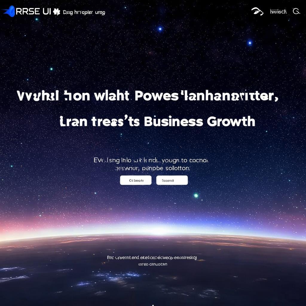 Design a modern, animated website hero section similar to a UI/UX agency site.
Style: Futuristic, cosmic, premium feel (dark background with stars, glowing earth-style horizon in center).
Theme colors: Deep space black and dark blue with glowing blue accents.
Font: Clean, bold sans-serif for main headings, minimal subtext font for paragraphs.
Elements:
• Logo top-left: “Arise UI” (A in blue, rest white)
• Top nav bar (sticky): Home, Works, Blogs, Timeline, Waitlist, All Pages (dropdown), and a glowing “Contact Us” button on the top-right.
• Hero tagline (top): “We design websites that matter, users can’t resist” with a small arrow icon.
• Main heading (centered, large white font): “Design That Powers Real Business Growth”
• Subheading: “Elevating brands through innovative and engaging web solutions.”
• CTA Button (center): “Get Started” (blue gradient glow)
• Availability note: “✅ 2 Spots Available” right below the button
Layout: Full screen, animated glowing planet/horizon as background, slight scroll animation
Vibe: Clean, professional but visually futuristic and engaging. created by AI
