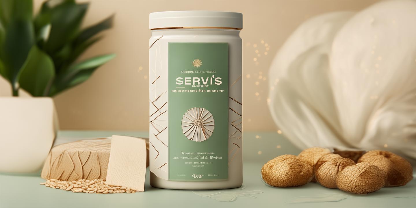 "Design a premium and modern packaging label for an organic dry fruits and grains brand. The background should feature a soft matte gradient from sand beige to pastel green, with translucent abstract leaf or grain patterns flowing diagonally. Replace the traditional circular window with an organic, asymmetrical leaf-shaped transparent cutout. Place the brand name ‘SEERVI’S ELEMENTS’ in an elegant monoline or stylized serif font, accompanied by a minimalist icon combining a sun and a leaf. Use sleek icons to represent storage instructions. Typography should be clean and futuristic—Montserrat or Avenir. Include soft botanical ink splashes around the window area in green and gold. Add a sage green and matte gold color palette with an embossed texture or foil lines for a tactile finish. Create a luxurious, minimalist look blending nature with design — like a cross between eco-conscious branding and modern luxury skincare packaging." created by AI