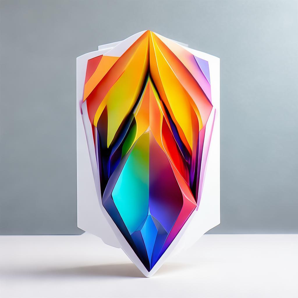 Create a sophisticated and contemporary profile emblem, showcasing a lively array of bold, abstract geometric forms in a vivid palette of bright hues, prominently set against a flawless, unblemished white backdrop, elegantly highlighted by nuanced gradient shifts to amplify the sense of depth and elegance. created by AI