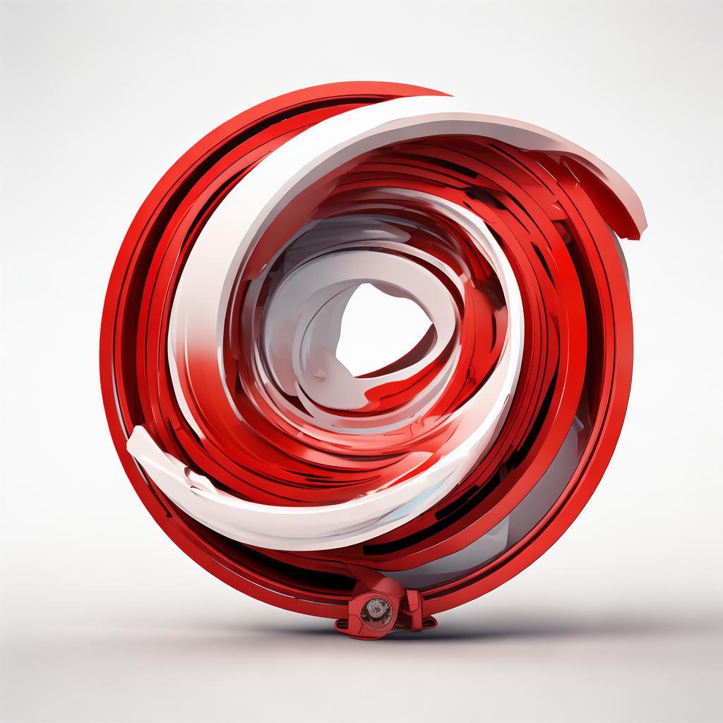 Design a sleek, modern logo featuring a bright red and white color scheme, incorporating a stylized, swirling video tape symbol with a subtle YouTube iconography in the center, set against a clean, white background with a subtle gradient effect from white to light grey at the bottom. created by AI
