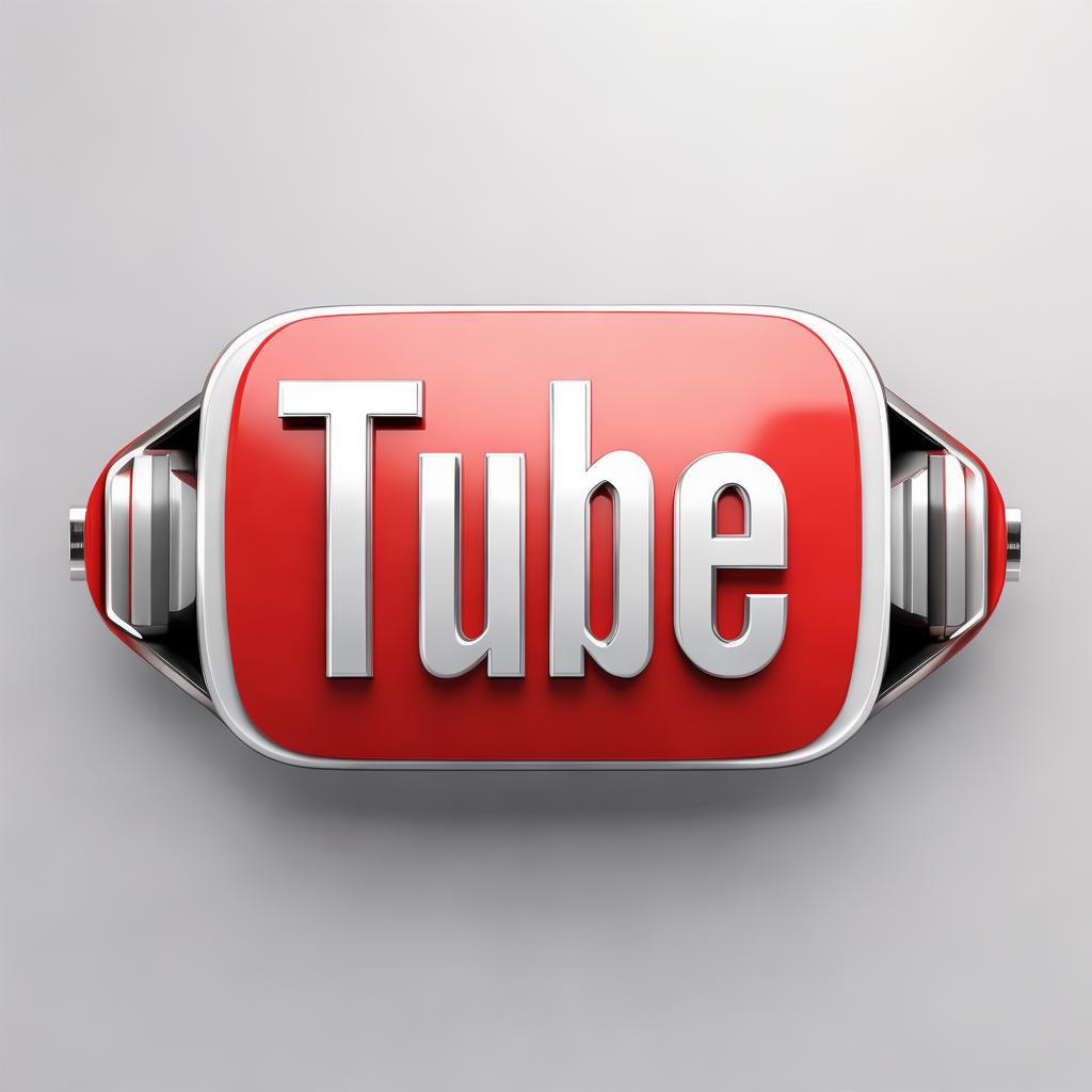 Design a sleek, modern logo featuring a bright red and white color scheme, incorporating a stylized, swirling video tape symbol with a subtle YouTube iconography in the center, set against a clean, white background with a subtle gradient effect from white to light grey at the bottom. created by AI