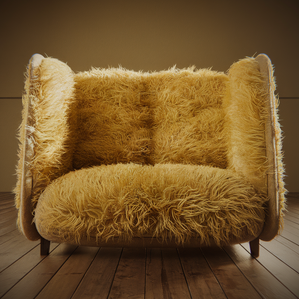 productive photography, front view, small fluffy couch, inspired by cloud, yellow material details, creative and innovative design, used camera is Sony α7R IV, paired with a Sony FE 24-70mm f/2.8 GM lens, set to an aperture of f/8 for optimal sharpness, shutter speed of 1/125 to freeze, keeping ISO at 100 for the finest image quality, ensuring every detail from the light patterns to the material textures is professionally presented, contrast with highlight, casting realism sunlight, sharp focus, clear detailed, cinematic, solid background, glamourous, editorial shoot, 16K, rich detail --ar 9:16 --style raw --personalize ue2yzjl --stylize 300 --v 6.1 created by AI