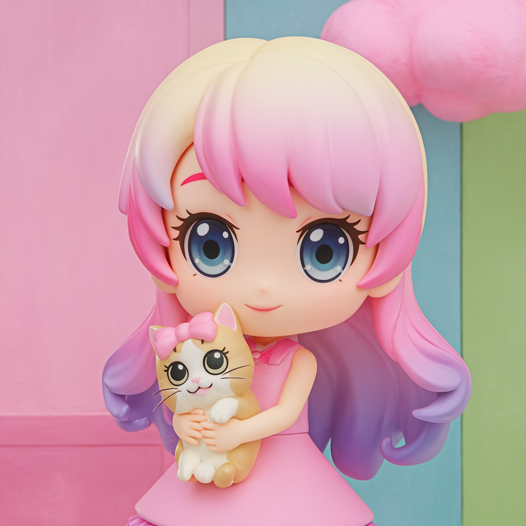Cute chibi anime girl with a cat, pastel colors, 1:1 ratio
 created by AI