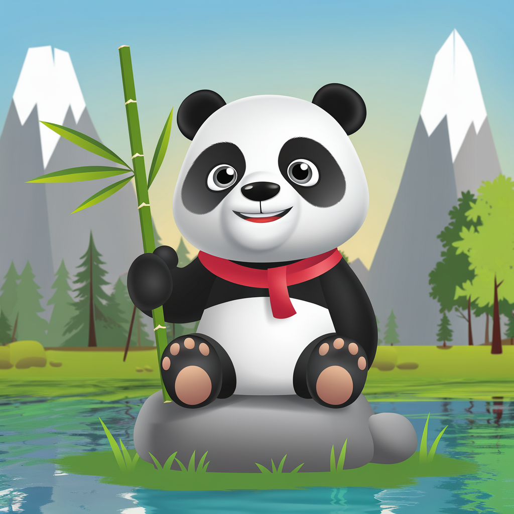 Adorable chibi panda holding a bamboo stick, vibrant colors, 1:1 ratio
 created by AI
