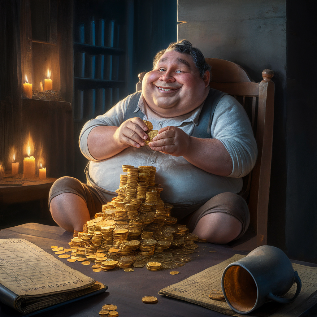 Fat man counting his money created by AI