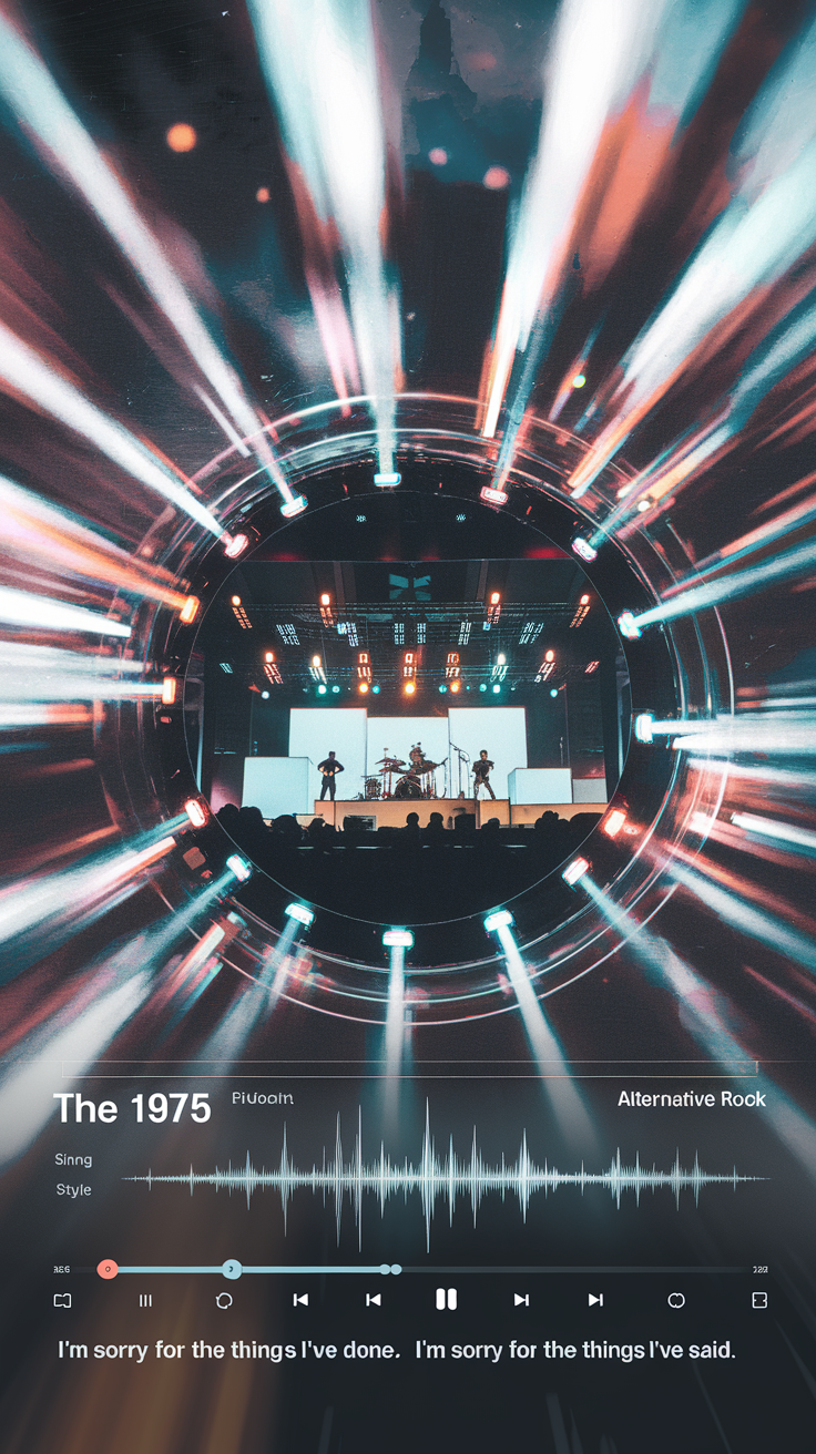 1. Background: An image with a high blur glass effect, sourced from the centered image below.
2. Centered Image: A picture related to the song, displayed in the center.
3. Song Title: Displayed in the center.
4. Singer: Displayed in the center.
5. Song Style: Displayed in the center.
6. Lyrics: Displayed in the center.
7. Music Visualization: A visually appealing waveform. created by AI