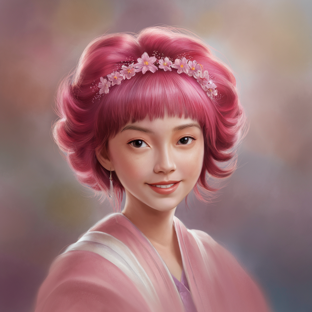 real pink hair beautiful young asian woman created by AI