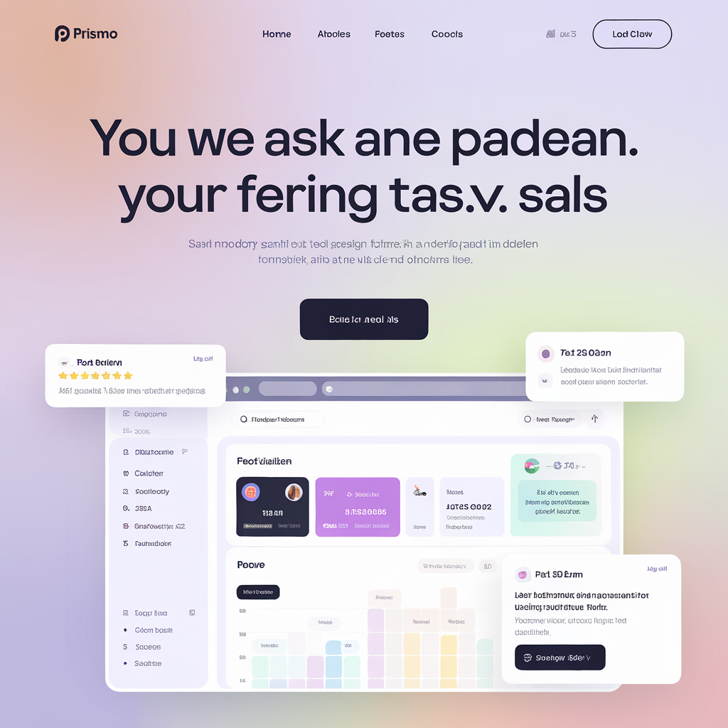 Build a clean and modern SaaS landing page for a task management tool, styled exactly like the “Prismo” example.
Layout & Theme:
• Soft pastel gradient background (left: light purple/pink, right: peach/orange) with a subtle texture
• Hero section centered
• Black logo top-left: “Prismo” with a minimalist flower-like icon
• Navigation bar top-right: Home, Features, Pricing, About, Comparison
• CTA buttons: “Join Waitlist” (outlined), “Contact Us” (black fill)
Hero Content:
• Top small label: “200K+ Projects Managed Daily with Prismo” (red/purple text)
• Bold heading: “Task Management Made Simple and Powerful”
• Subheading: “Boost productivity with seamless task and team management.”
• CTA: “Join Waitlist” (black button, center)
• Rating below CTA: ⭐⭐⭐⭐⭐ “4.9 rating based on 300k users” (Google-style star rating with bold count)
Hero Visual:
• Screenshot of task manager UI in browser frame with tabs, filters, project list. (Use a fake one if needed. Style it like Notion/Trello/Linear UI)
Style Guide:
• Font: Clean, modern sans-serif (like Inter or SF Pro)
• Design: Spaced out, minimal, clean white space
• Vibe: Friendly, trust-building, smooth gradients, light-themed SaaS created by AI