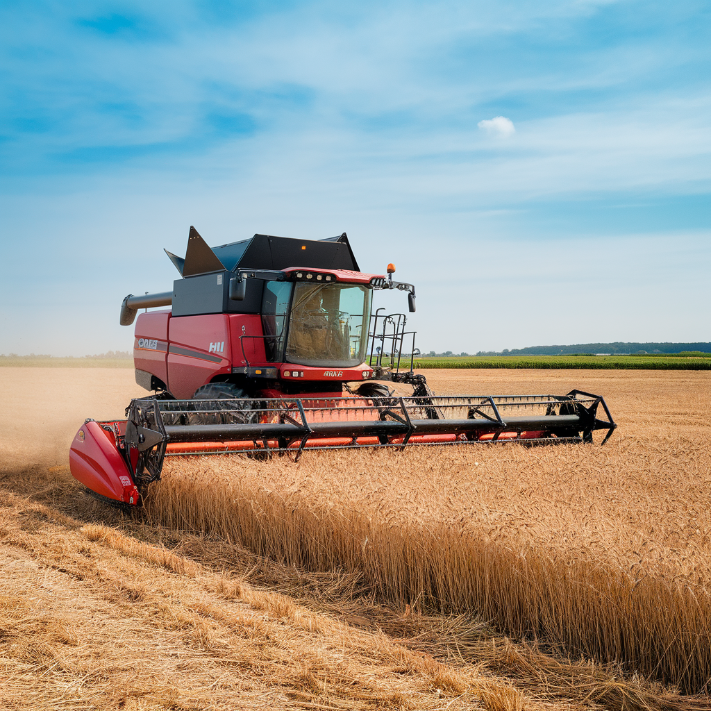 una cosechadora marca case IH trabajando en el campo, cosechando trigo created by AI