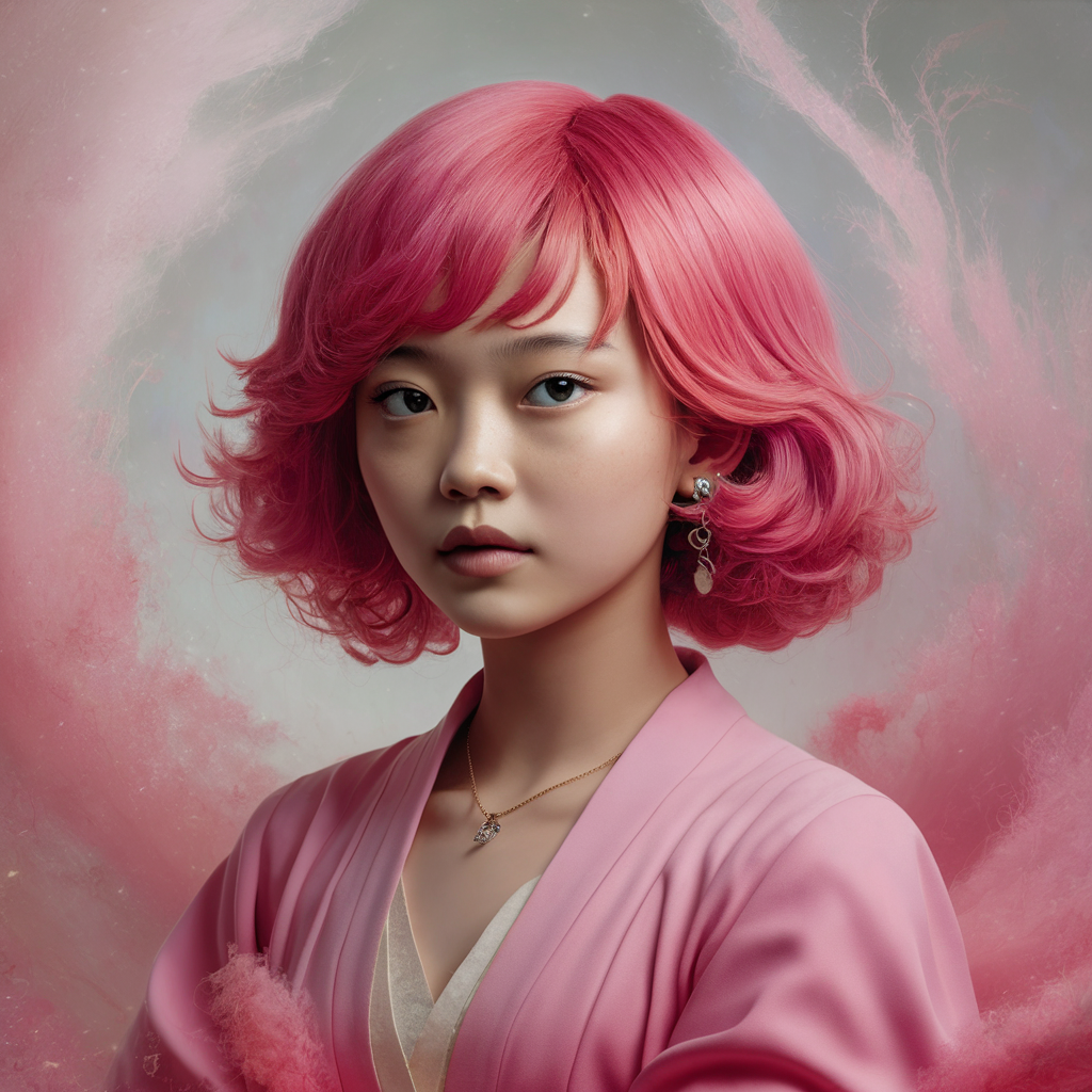real pink hair beautiful young asian woman created by AI