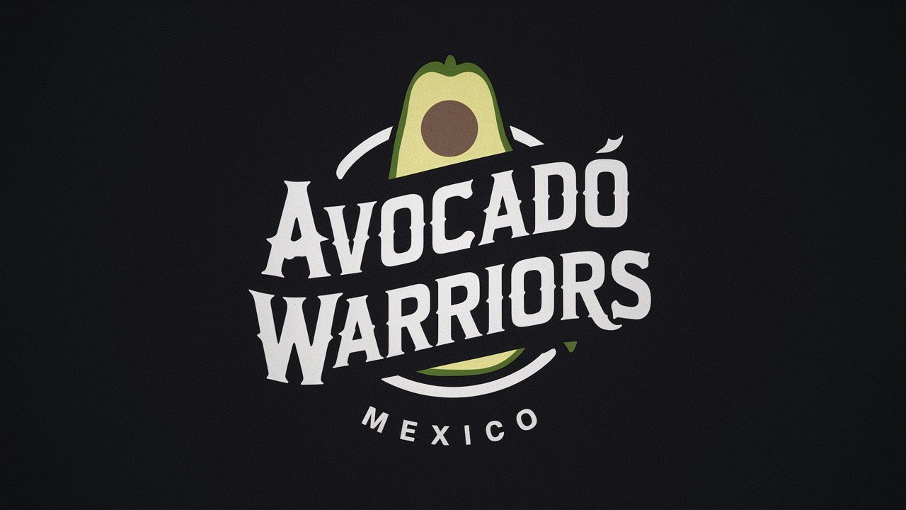 AVOCADO WARRIORS MEXICO crea una imagen de el nombre de esta empresa en tonos plata con fondo negro created by AI