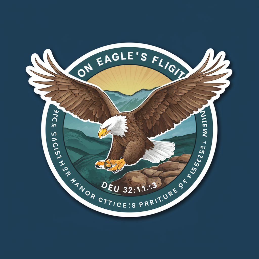 Our Theme of the year is ON EAGLE'S FLIGHT  anchor spriture is Deu 32:11-13  can you design a sticker for that created by AI