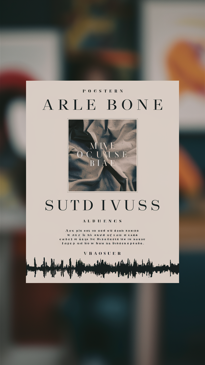 Design a poster:
The background of the poster is a blurred image.
In the center of the poster, there is a picture that occupies half the width of the screen, featuring the album cover of the song.
Below the picture, there is the poster's title in a 18px font size, with the content being the title of the song.
Below the title, there is the poster's subtitle in a 14px font size, with the content being the name of the artist.
Below the subtitle, there is the poster's main text in a 16px font size, containing the lyrics of the song.
Below the lyrics, at the very bottom of the poster, there is a waveform of the song, created using the wavesurfer software. created by AI