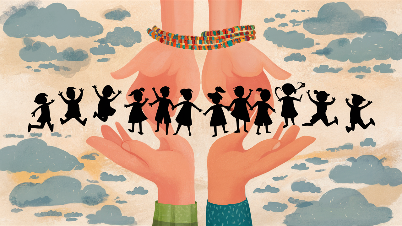 crear dos manos que sostenga siluetas de niños created by AI