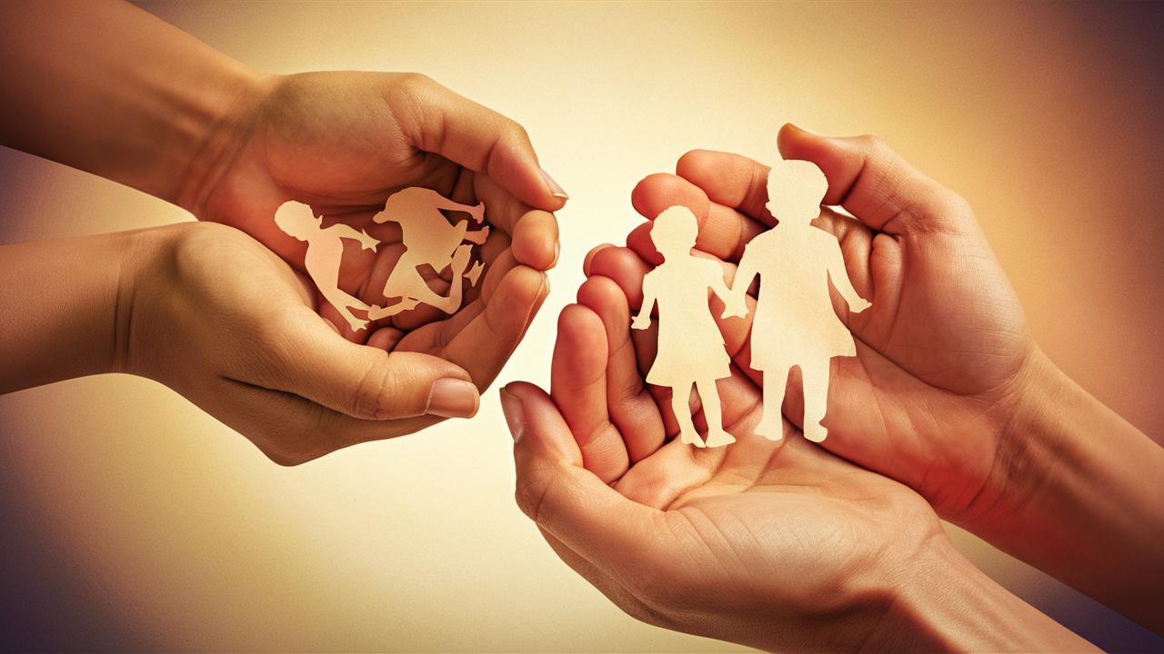 crear dos manos que sostengan siluetas de niños created by AI