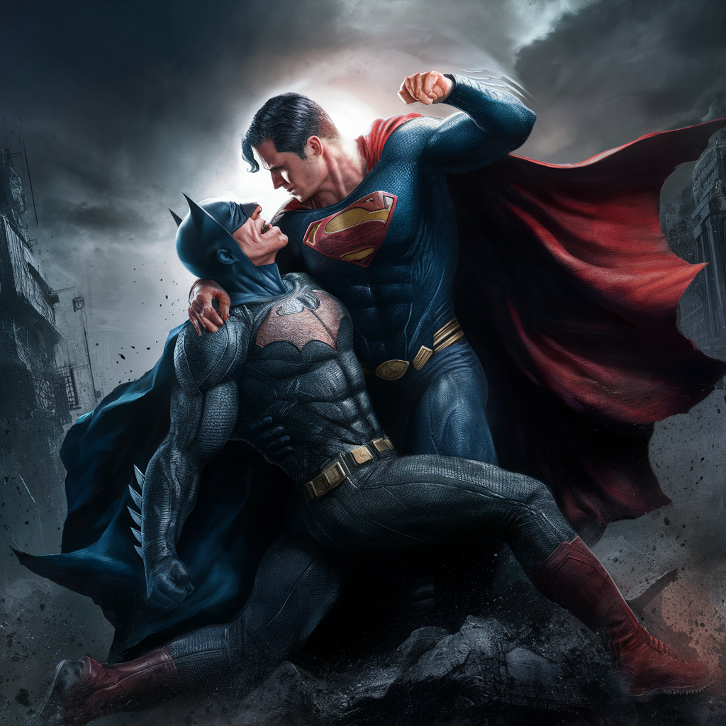 bat man vs super man created by AI