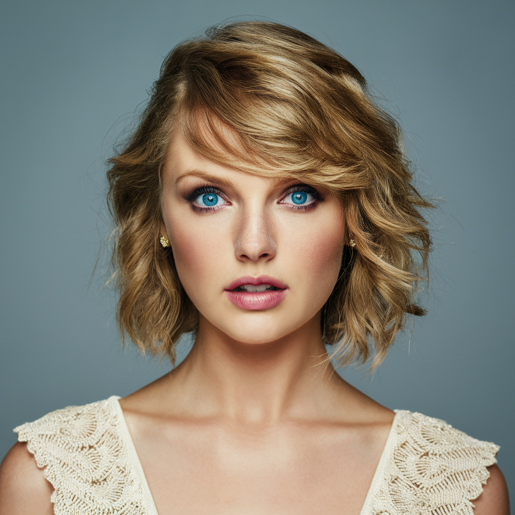 Portrait of a 20-year-old Taylor Swift, ready to be the centerpiece of an artistic depiction. created by AI
